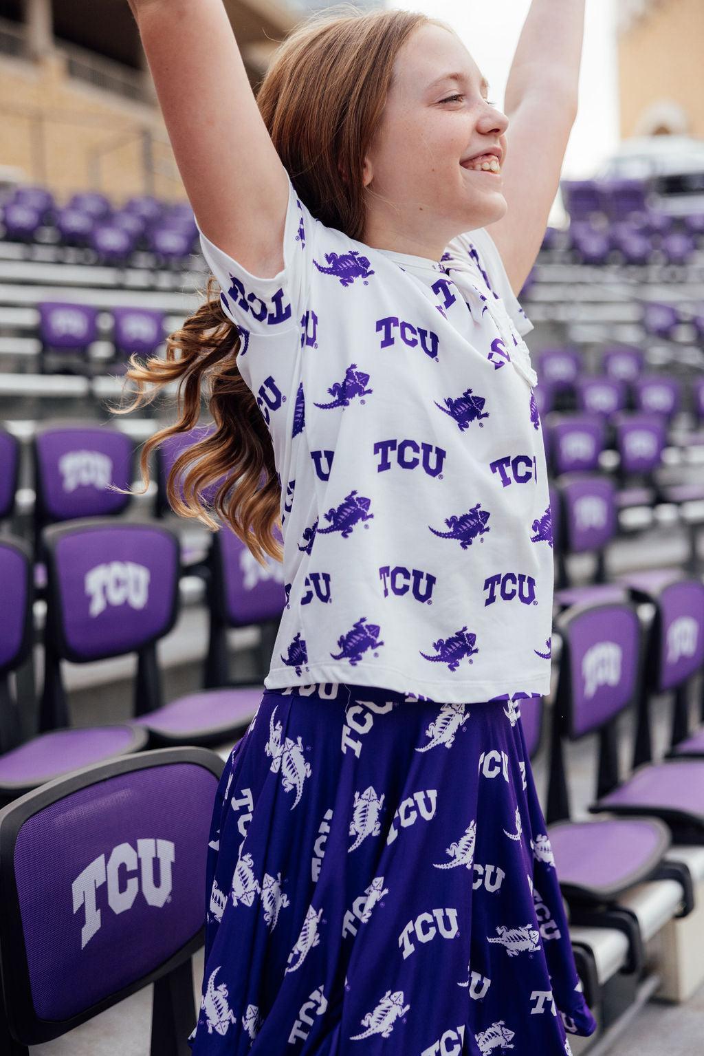 TCU Purple Frog Ruffle Twirl Skort
