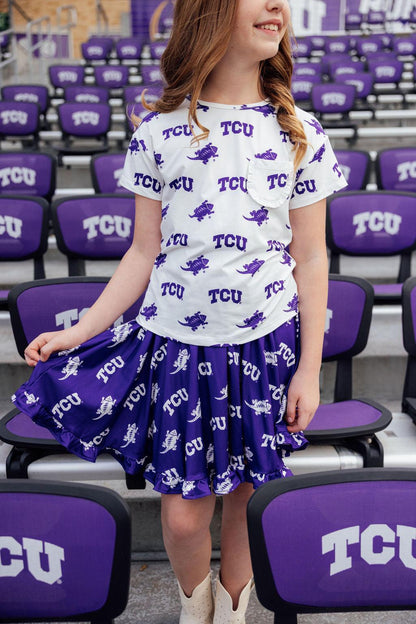TCU Purple Frog Ruffle Twirl Skort