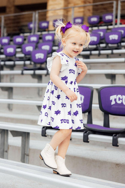 TCU White Frog Flutter Twirl Dress