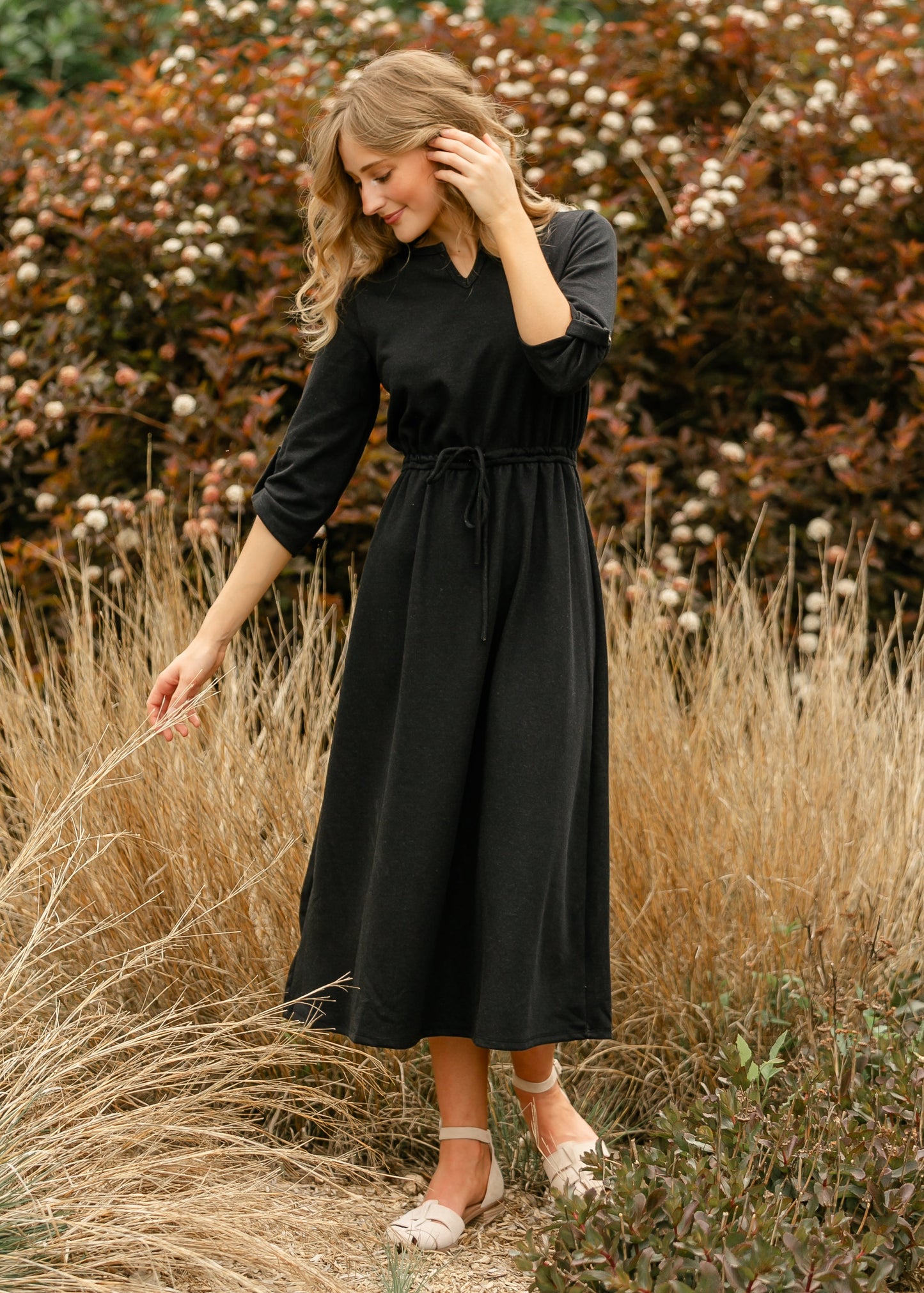 Monica Tie Waist Midi Dress Black