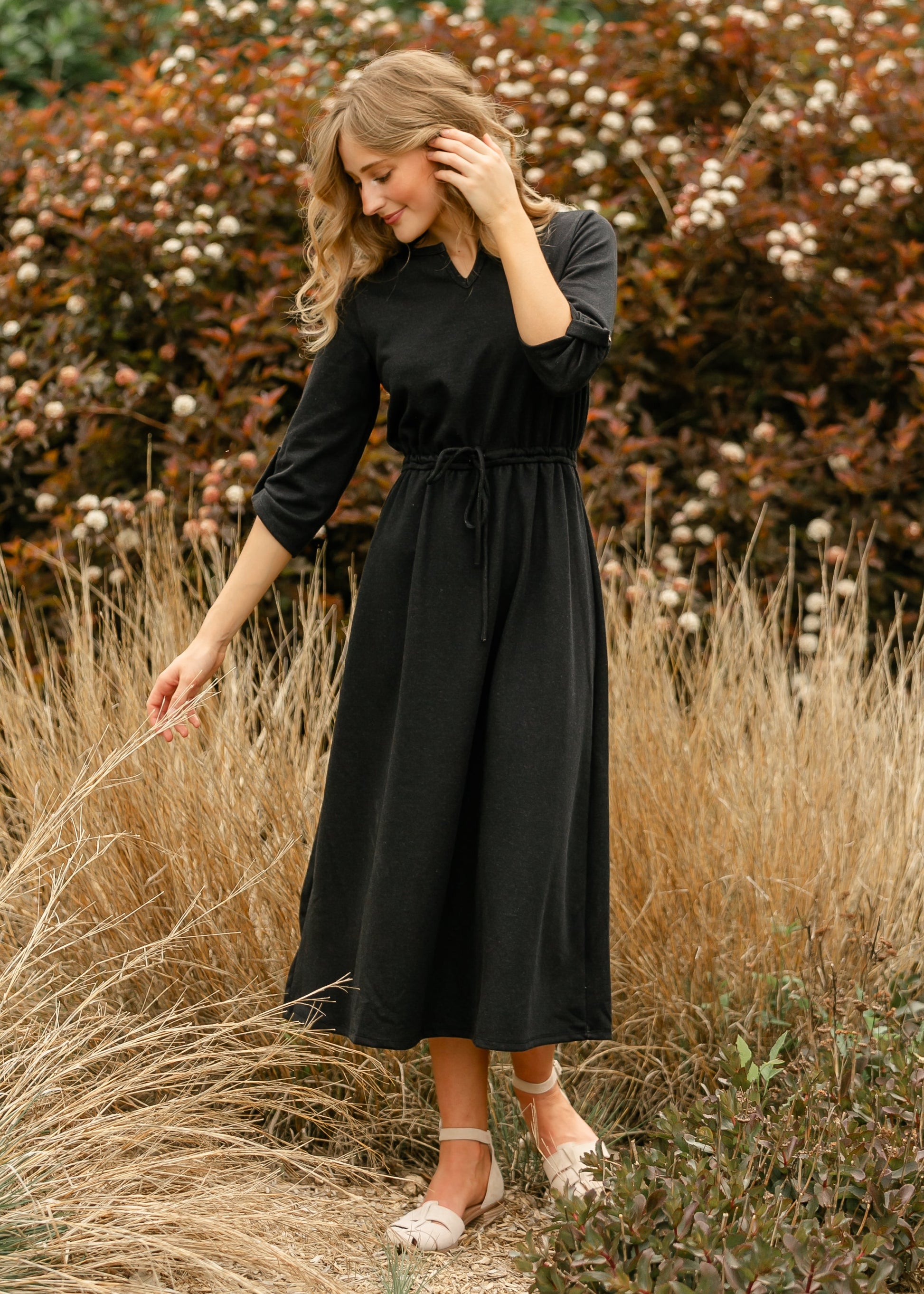 Monica Tie Waist Midi Dress Black