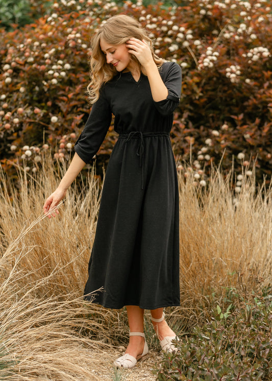 Monica Tie Waist Midi Dress Black