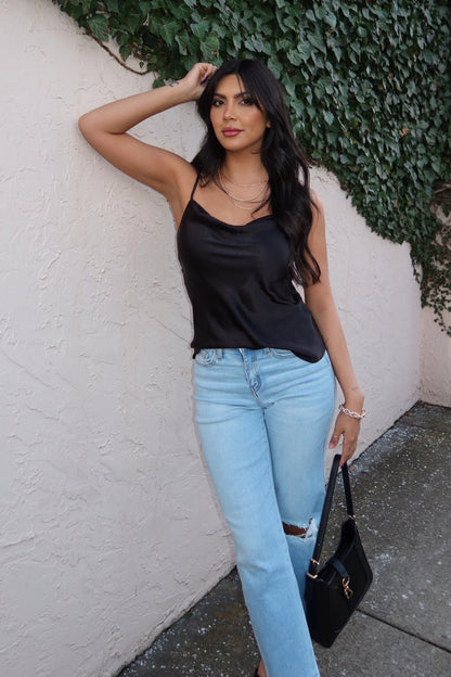 Muse By Magnolia Black Satin Cami Top - FINAL SALE