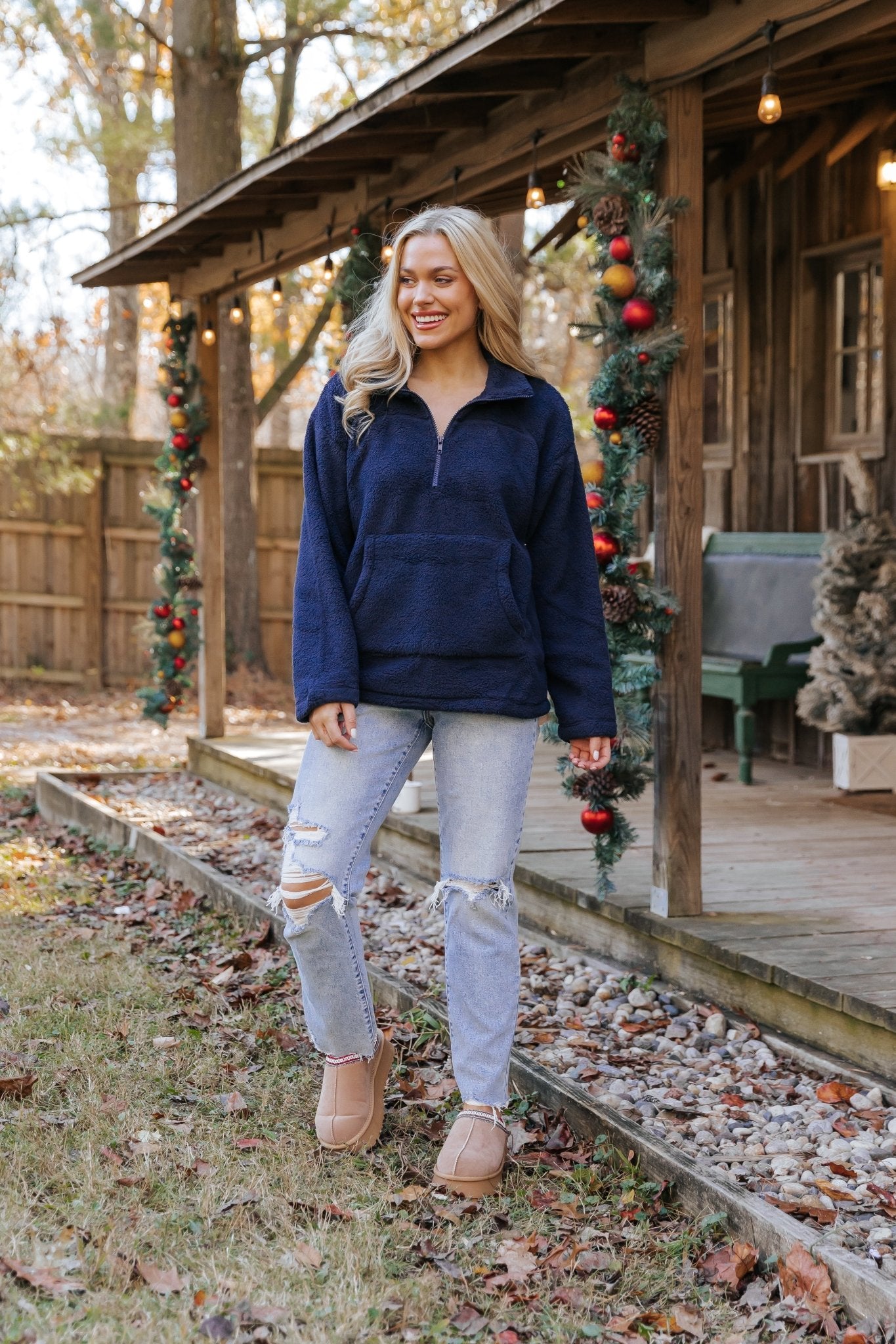 Navy Fleece Half Zip Up Jacket - FINAL SALE