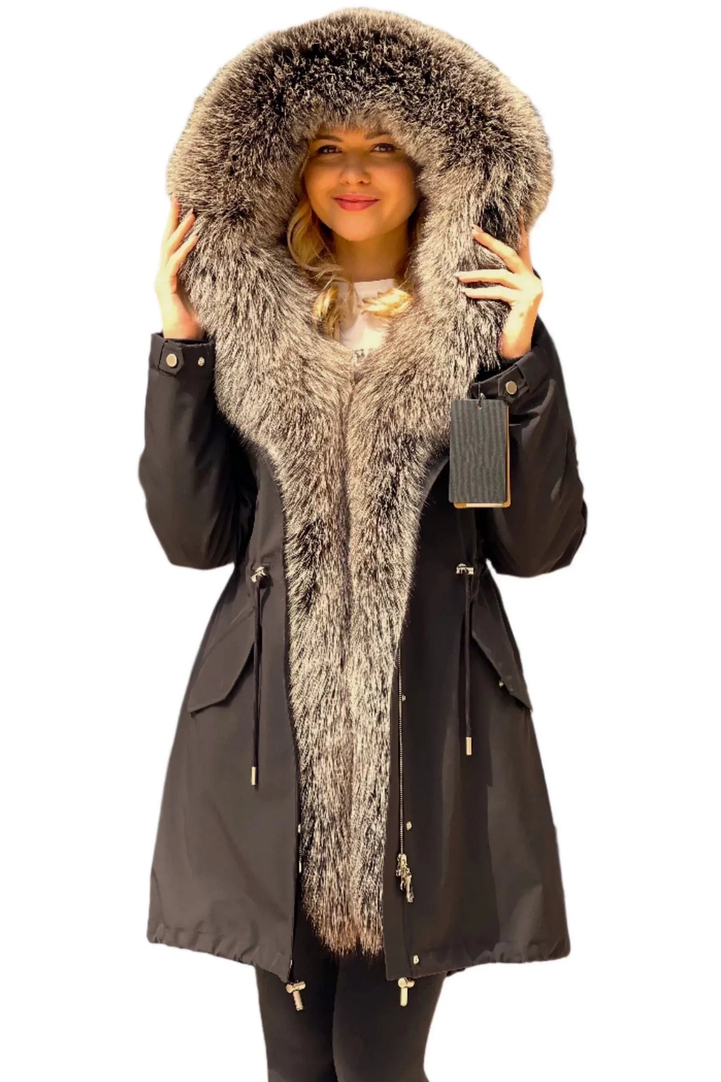 Silver Fox Fur Trim Rabbit Fur Insulated Parka