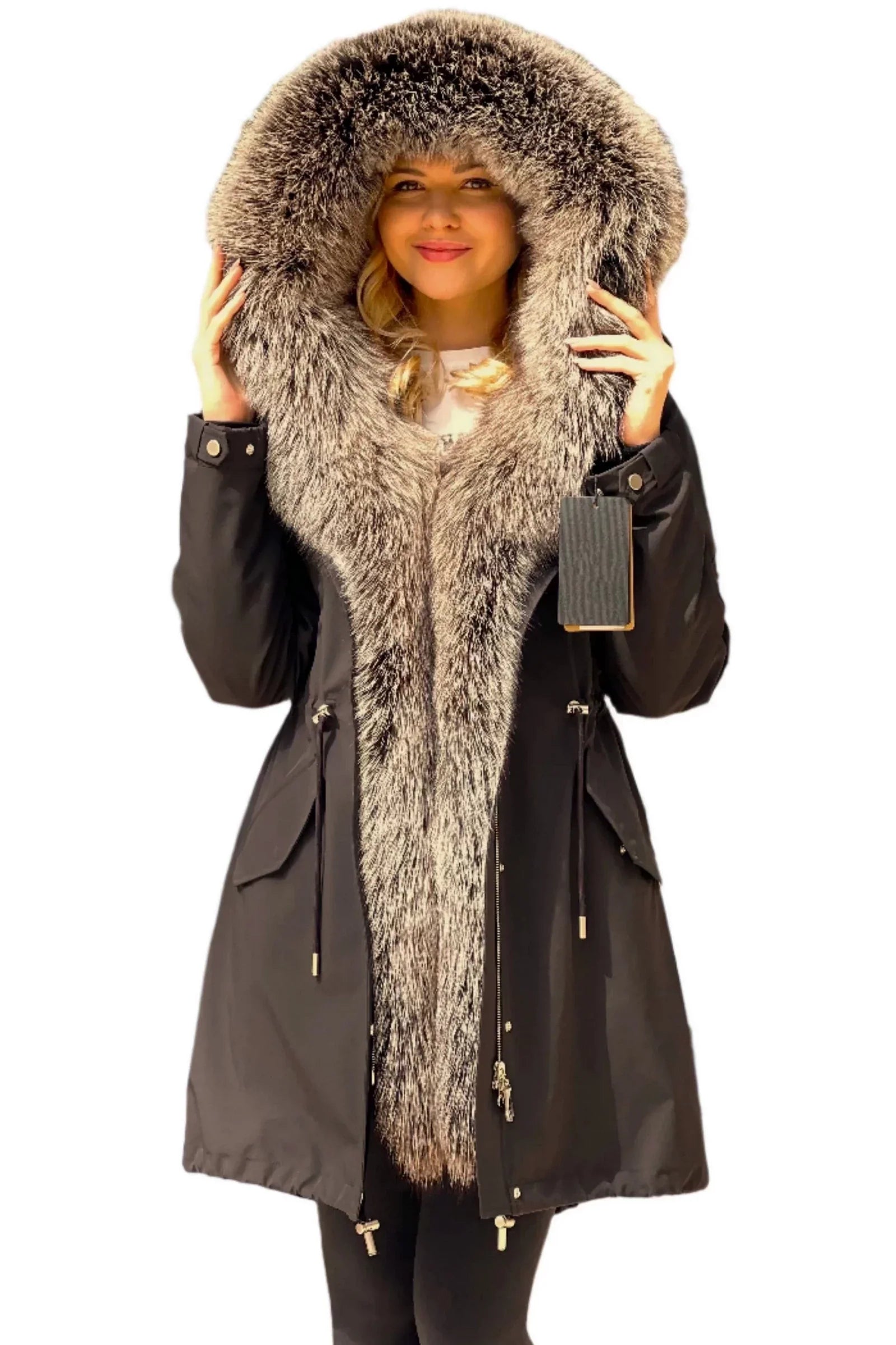 Silver Fox Fur Trim Rabbit Fur Insulated Parka