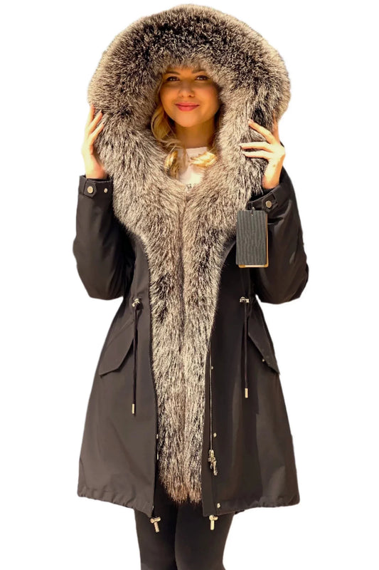 Silver Fox Fur Trim Rabbit Fur Insulated Parka