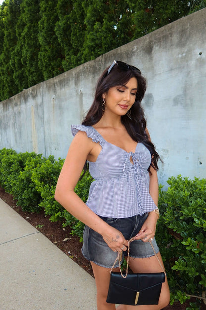 Perfect Plaid Tie Front Babydoll Top - Black - FINAL SALE