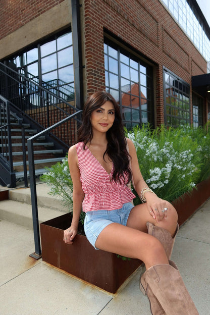 Picnic Lane Red Tie Front Sleeveless Top - FINAL SALE