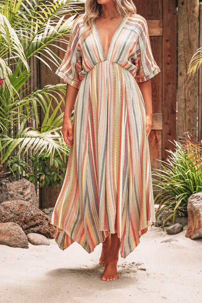 Pink Multi Stripe Kimono Sleeve Midi Dress - FINAL SALE