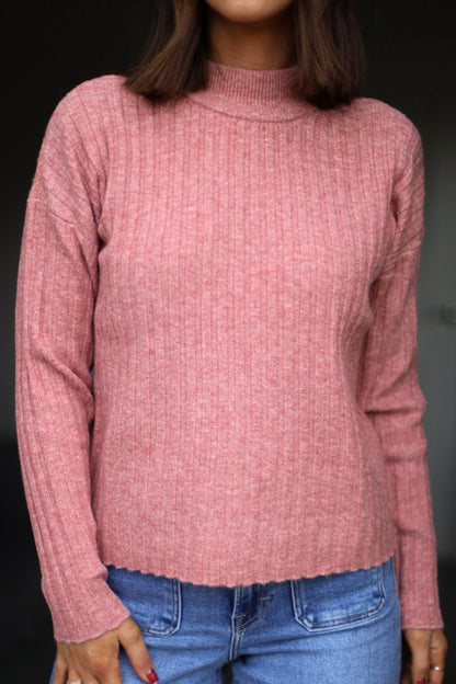 Pink Ribbed Mock Neck Sweater - FINAL SALE