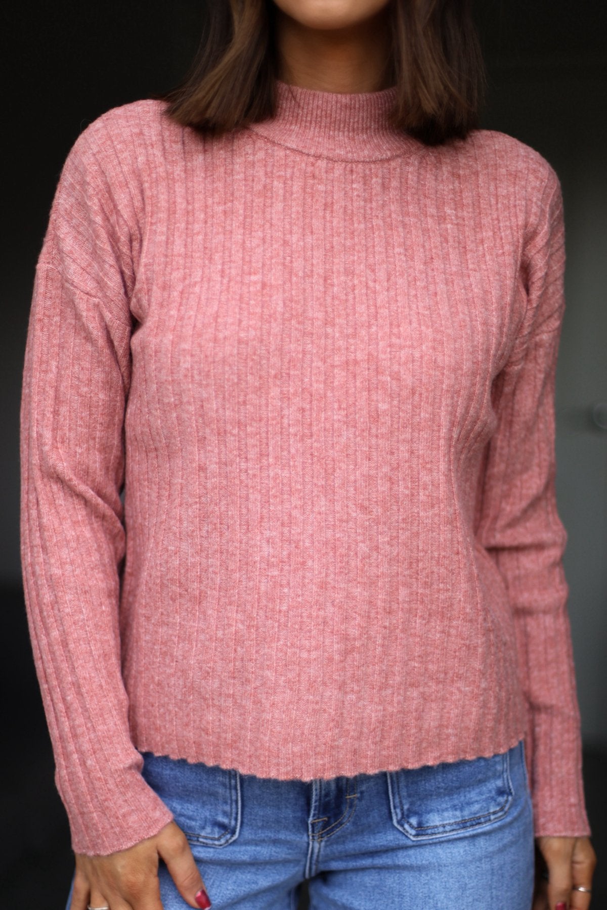 Pink Ribbed Mock Neck Sweater - FINAL SALE