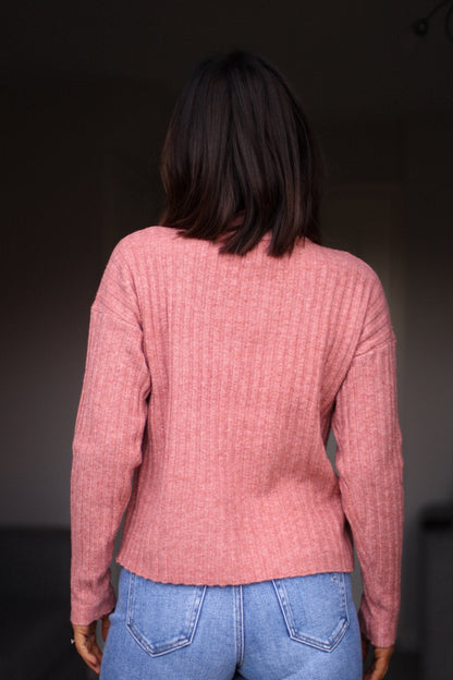 Pink Ribbed Mock Neck Sweater - FINAL SALE