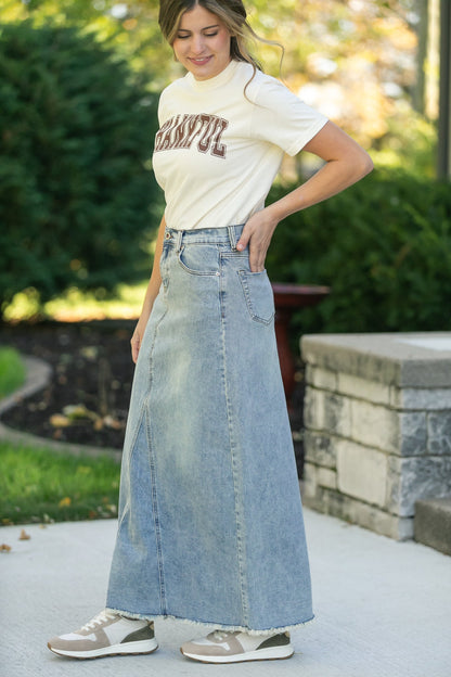 Piper A-line Long Denim Maxi Skirt