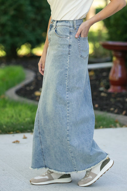 Piper A-line Long Denim Maxi Skirt