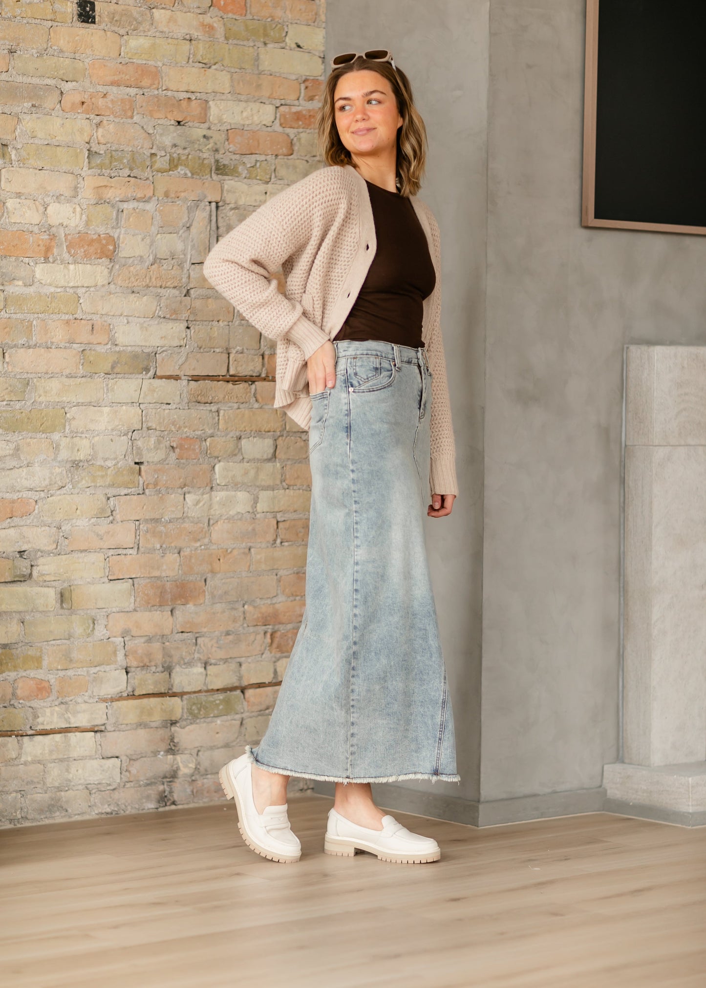 Piper A-line Long Denim Maxi Skirt