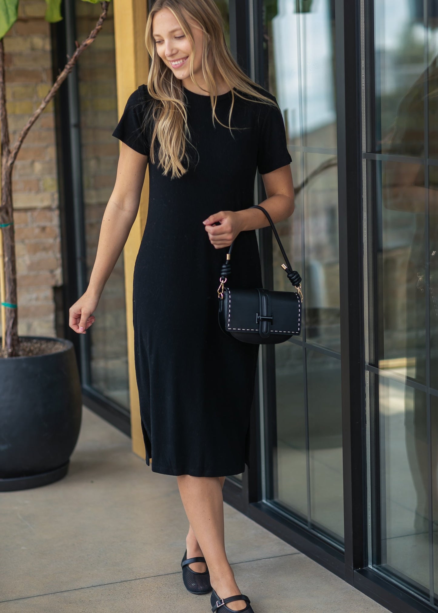 Baylor Ribbed T-Shirt Dress Black