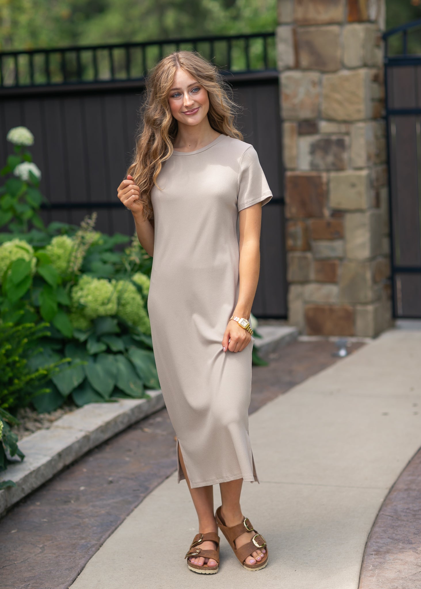 Baylor Ribbed T-Shirt Dress Taupe