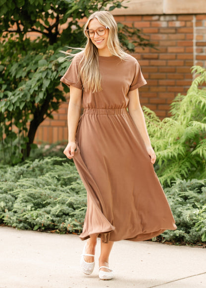Casey Cap Sleeve Midi Dress Chocolate Brown