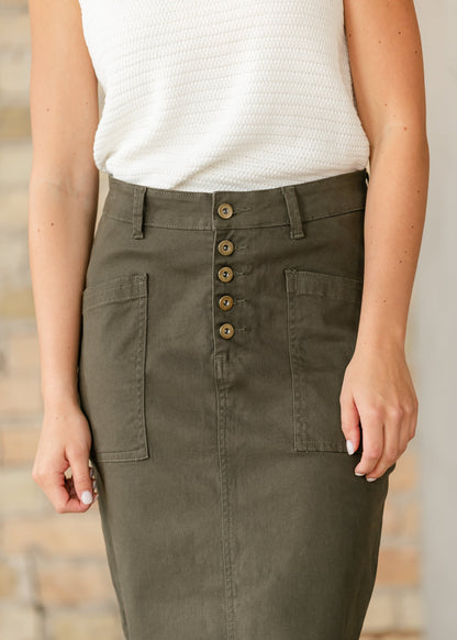 Kennedy Olive Midi Denim Skirt