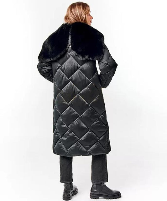 Genuine Polar Fox Fur Collar-Hood Down Winter Coat