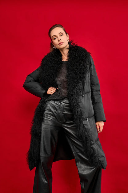 Genuine Lama Fur Premium Down Coat Black
