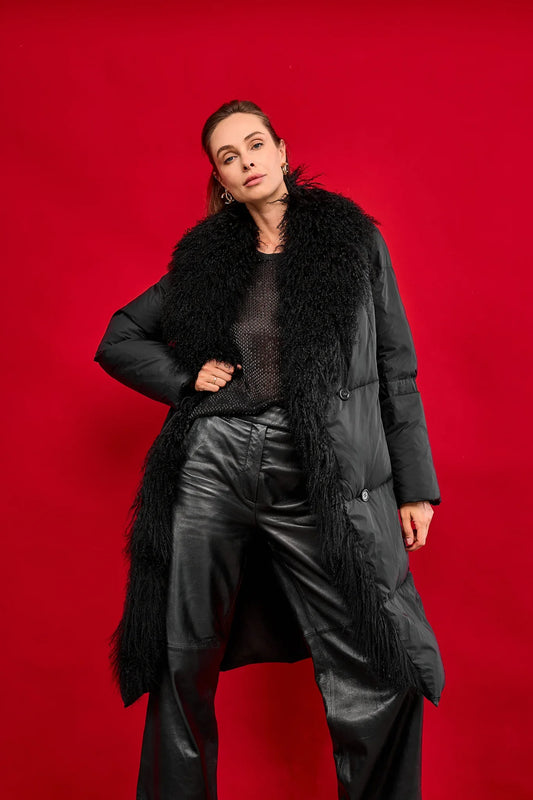 Genuine Lama Fur Premium Down Coat Black