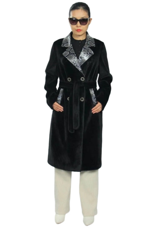 Faux Fur Demi-Season Coat Black