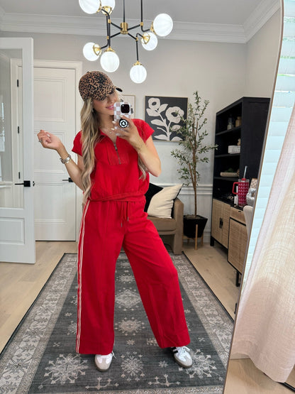 Red Contrast Quarter Zip Pullover - FINAL SALE