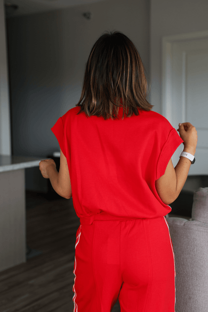 Red Contrast Quarter Zip Pullover - FINAL SALE