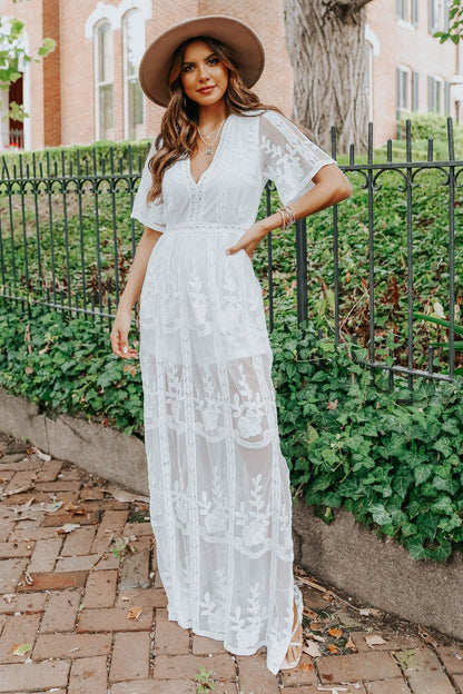 Reign White Lace Romper Maxi - FINAL SALE