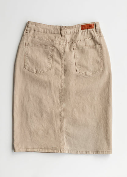 Remi Simply Taupe Denim Midi Skirt