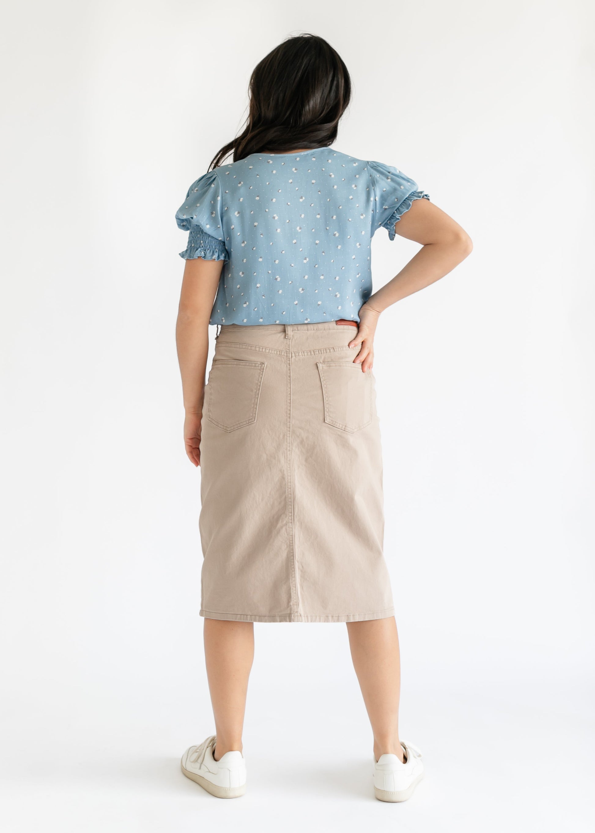Remi Simply Taupe Denim Midi Skirt