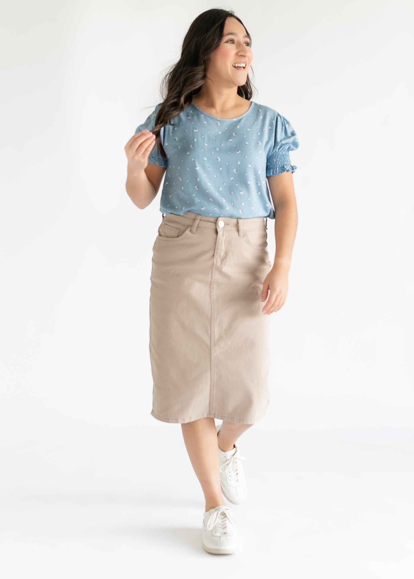 Remi Simply Taupe Denim Midi Skirt