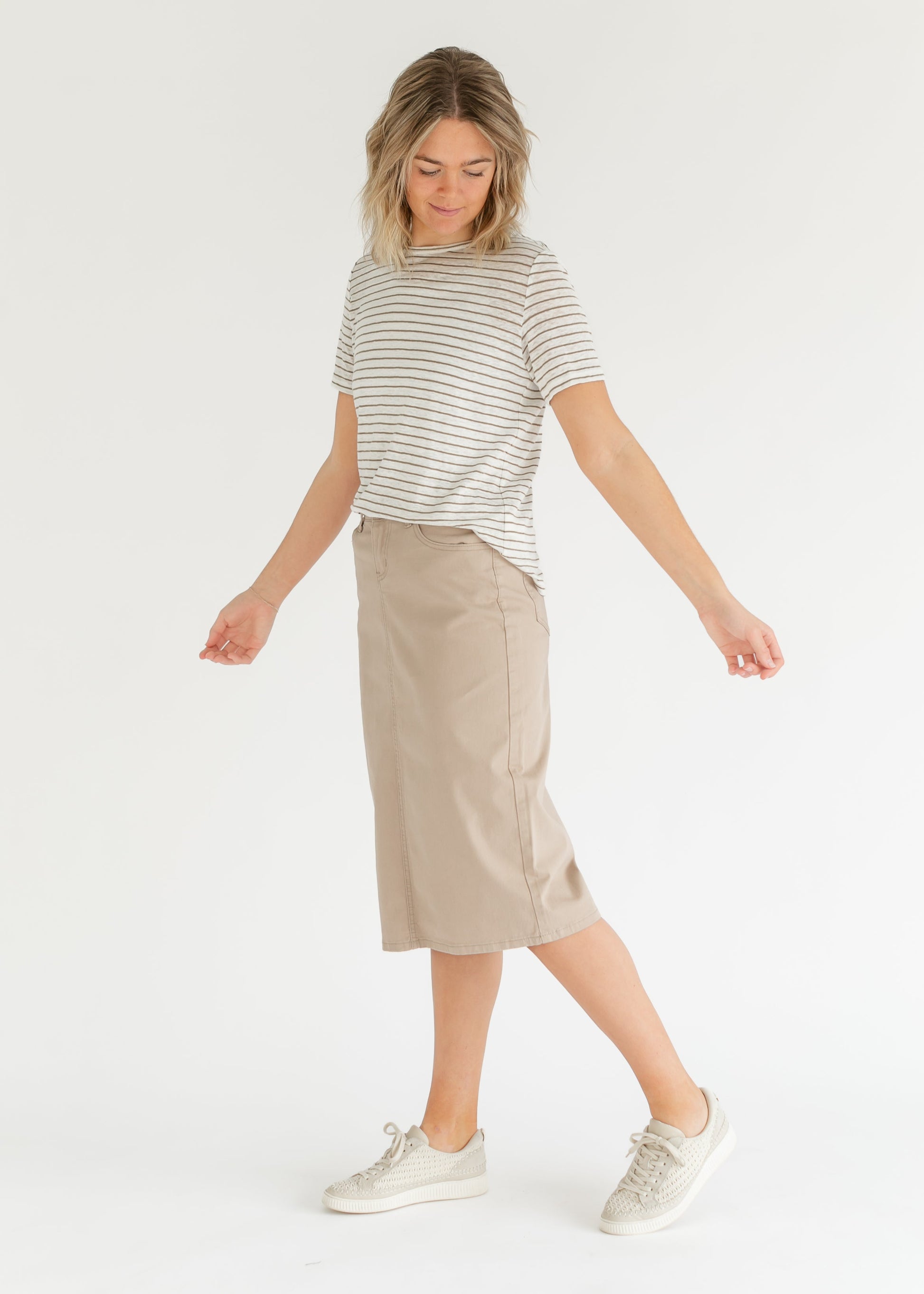 Remi Simply Taupe Denim Midi Skirt