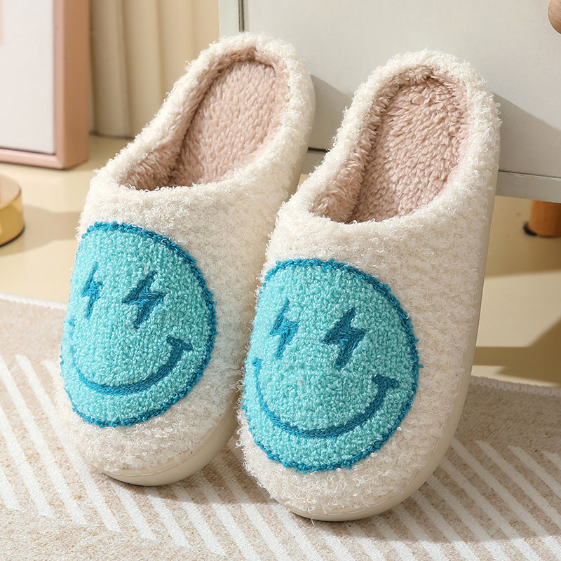 Lightning smiley face cotton slippers indoor home autumn and winter warm slippers Clear blue