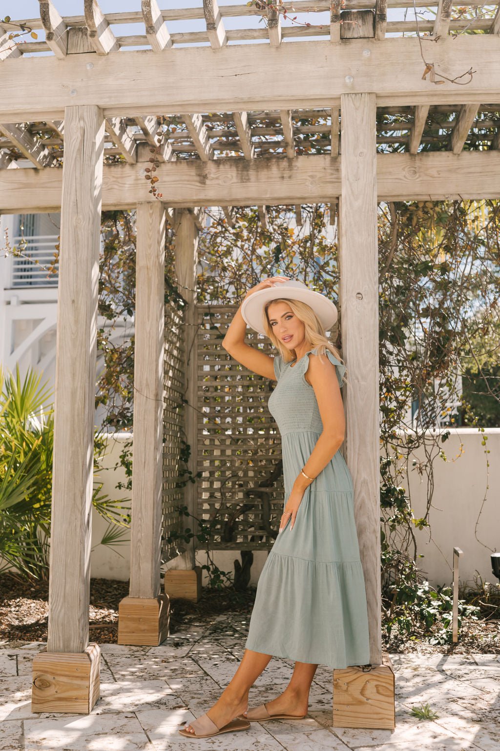 Sage Smock Tiered Midi Dress - FINAL SALE