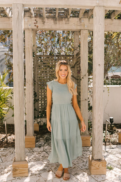 Sage Smock Tiered Midi Dress - FINAL SALE
