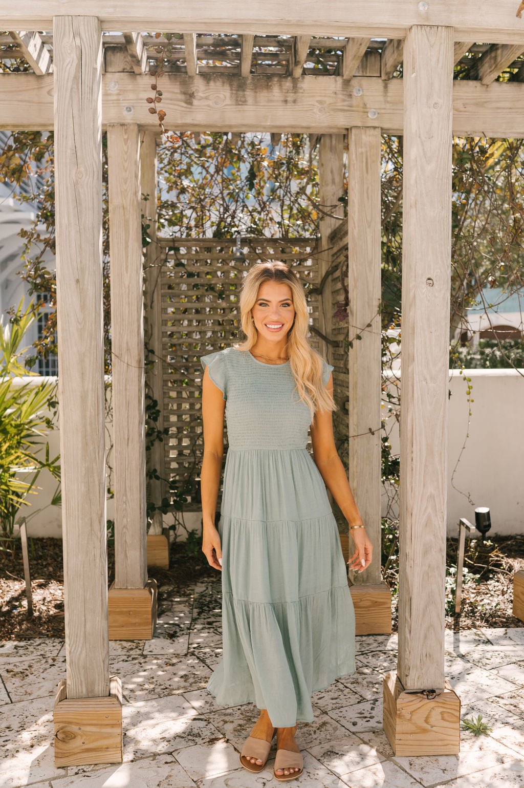 Sage Smock Tiered Midi Dress - FINAL SALE