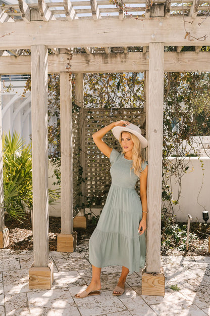 Sage Smock Tiered Midi Dress - FINAL SALE