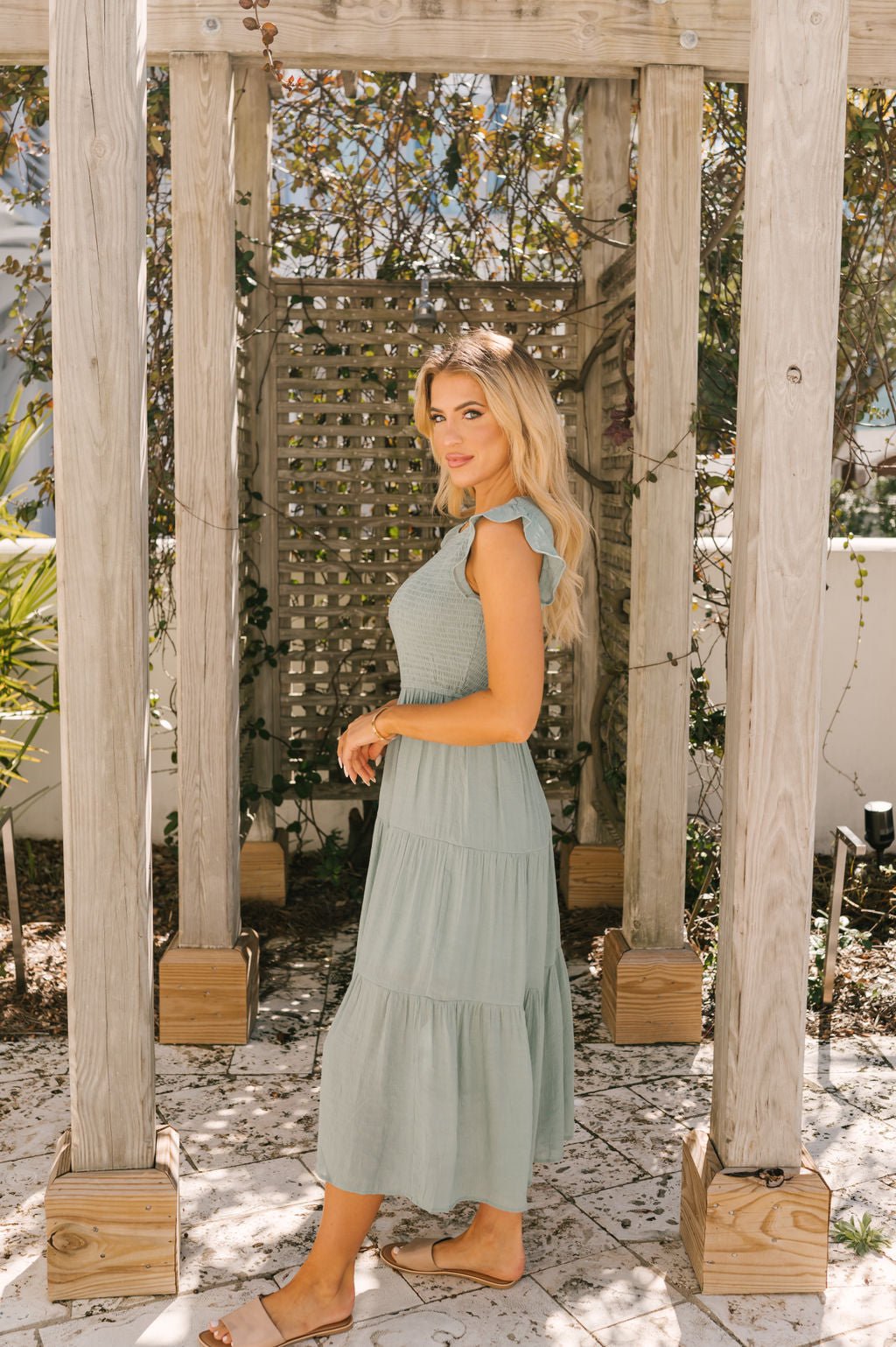 Sage Smock Tiered Midi Dress - FINAL SALE