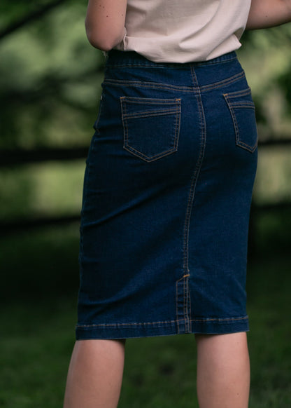 Sandra Dark Wash Denim Midi Skirt