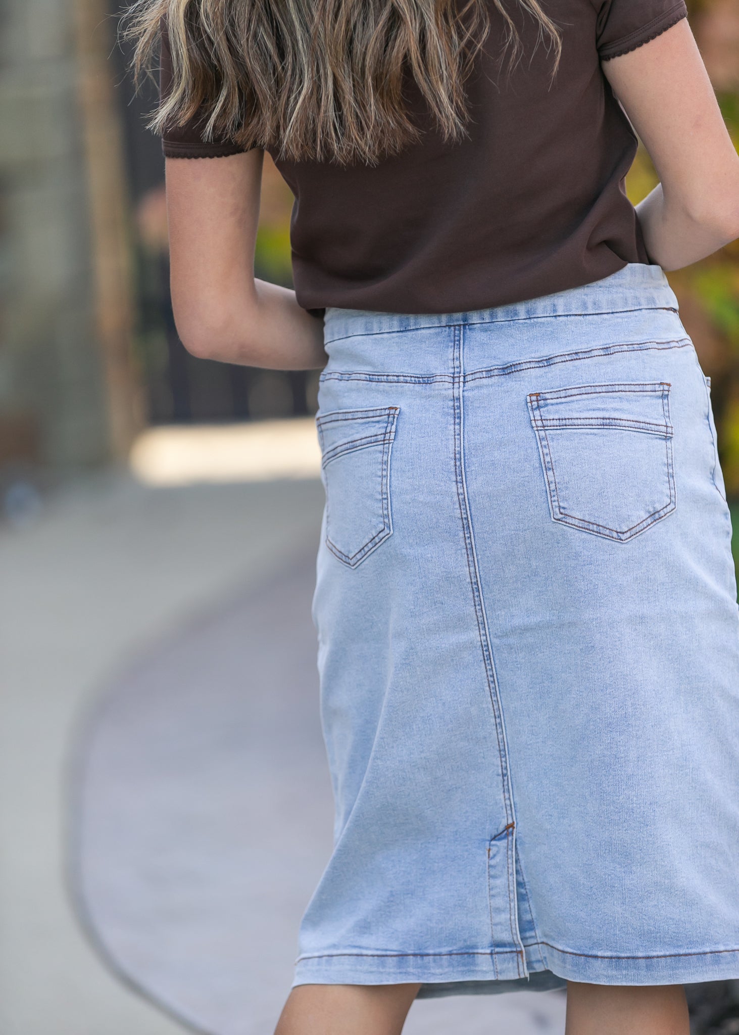 Sandra Light Wash Denim Midi Skirt