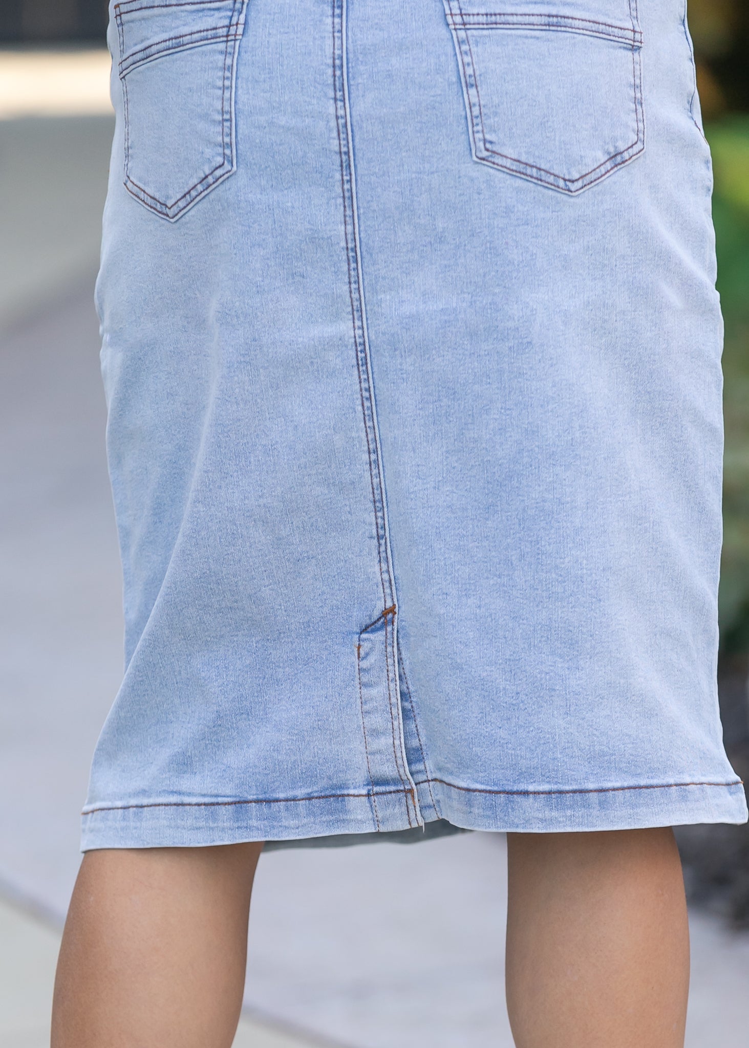 Sandra Light Wash Denim Midi Skirt