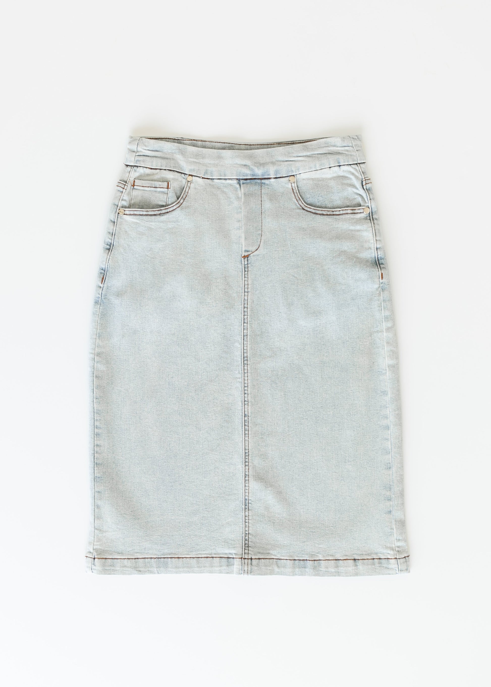 Sandra Light Wash Denim Midi Skirt