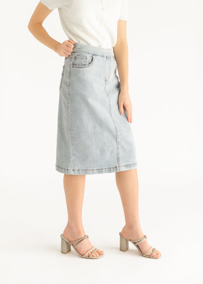 Sandra Light Wash Denim Midi Skirt
