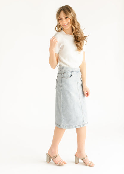 Sandra Light Wash Denim Midi Skirt