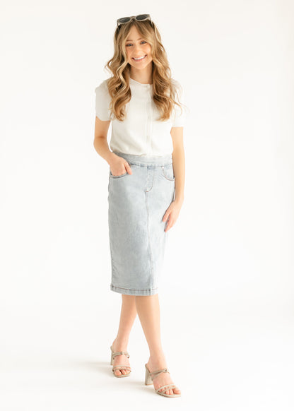 Sandra Light Wash Denim Midi Skirt