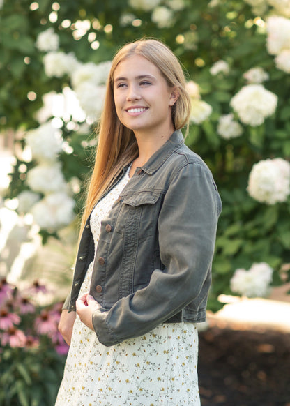 Shea Lightweight Denim Jacket Olive