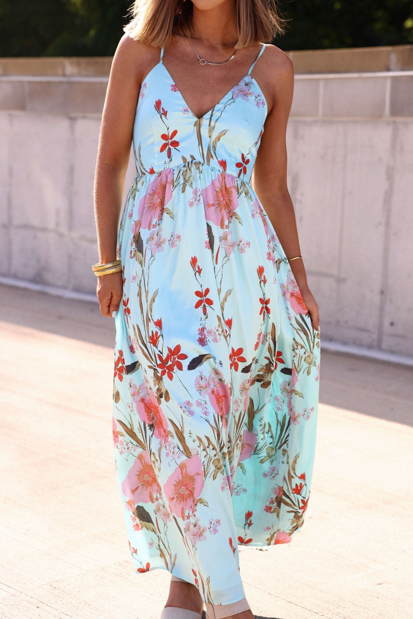 Silky Blue Multi Floral Print Maxi Dress - FINAL SALE
